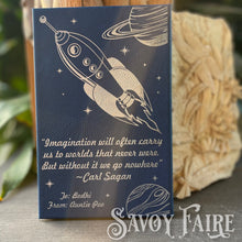 Load image into Gallery viewer, personalized leatherette journal in blue with custom laser etching