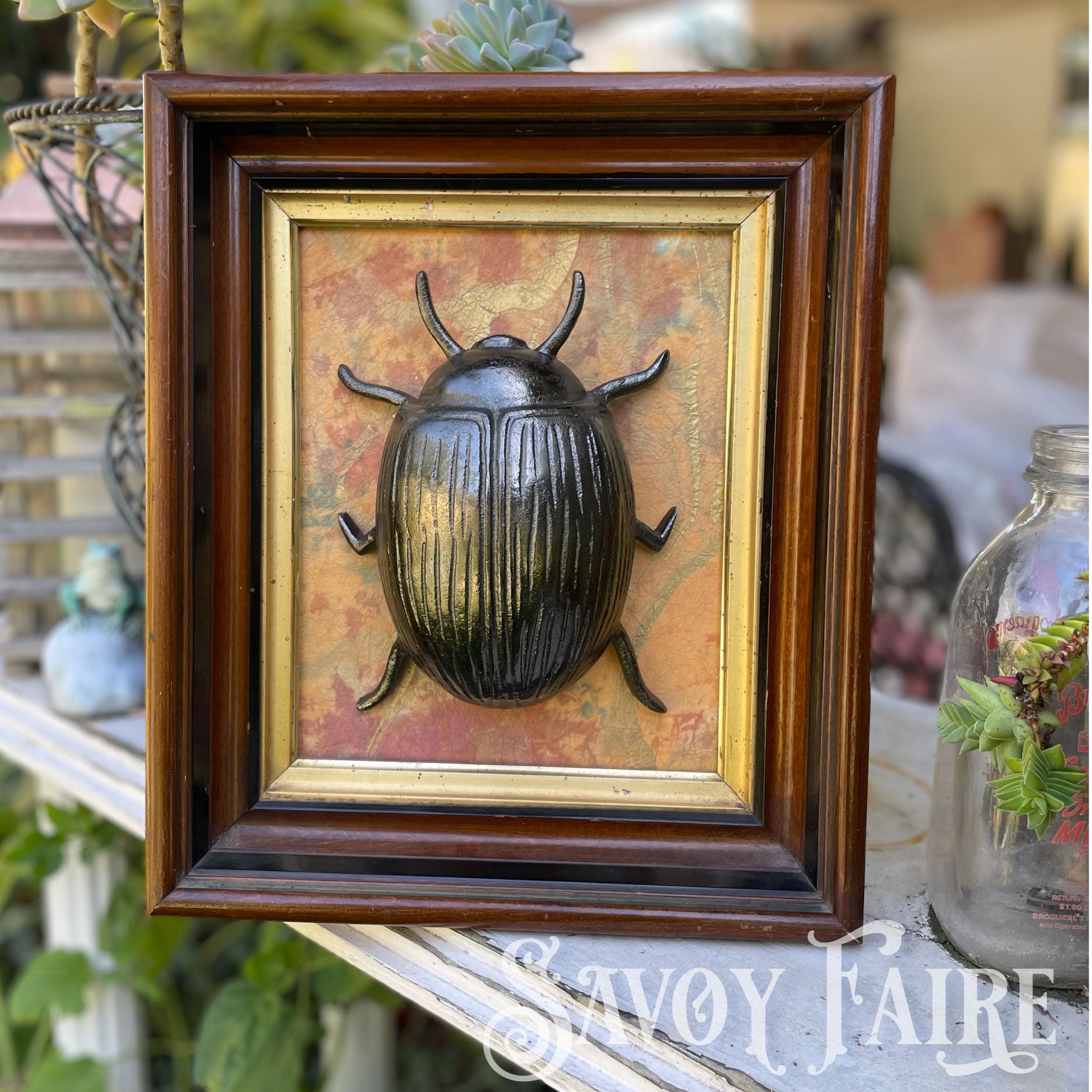 Atelier Savoy: Unique Framed Vintage-Style Beetle Wall Art - Handcrafted Decorative Wall Hanging