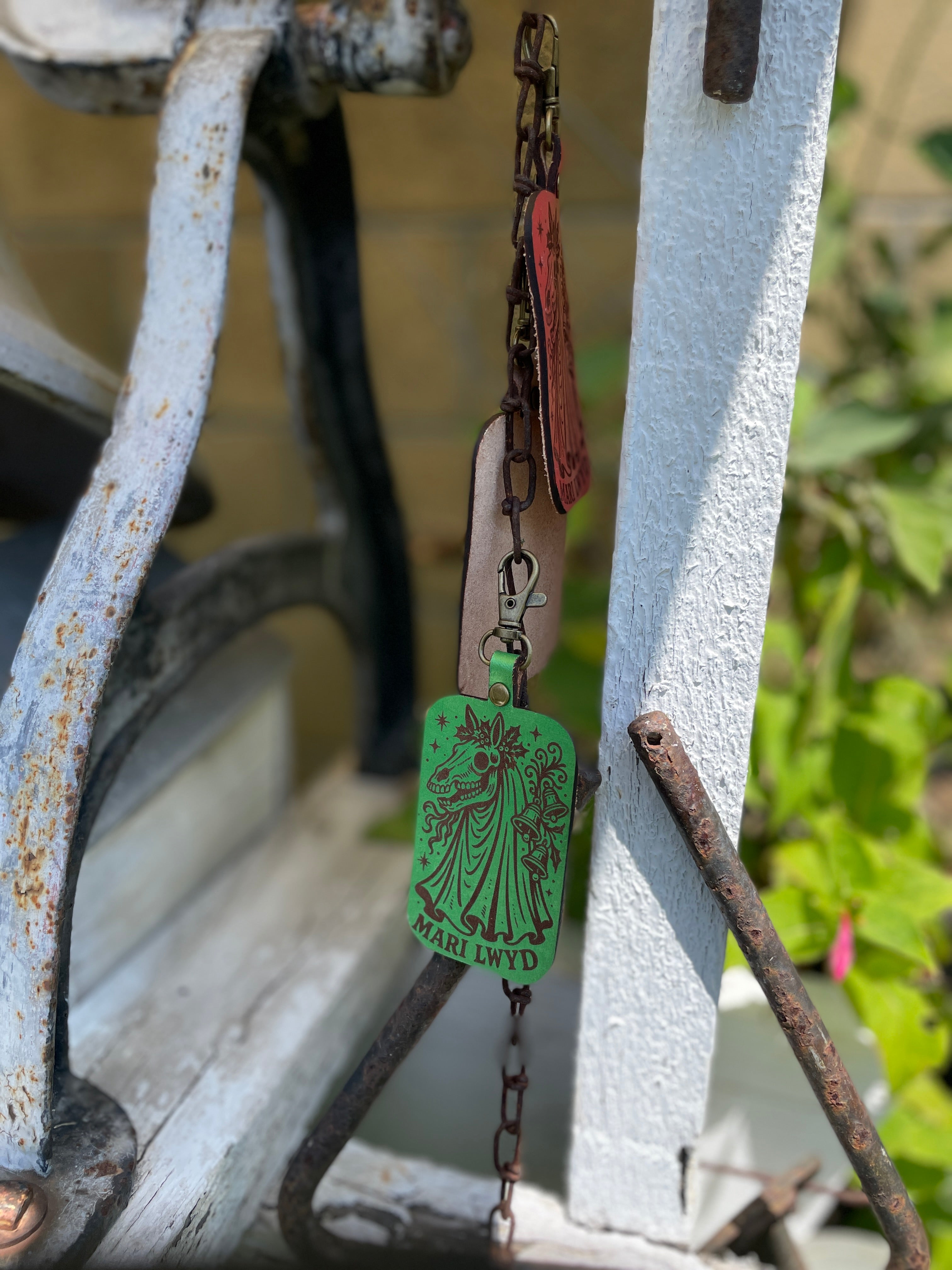 Mari Lwyd Leather Keychain