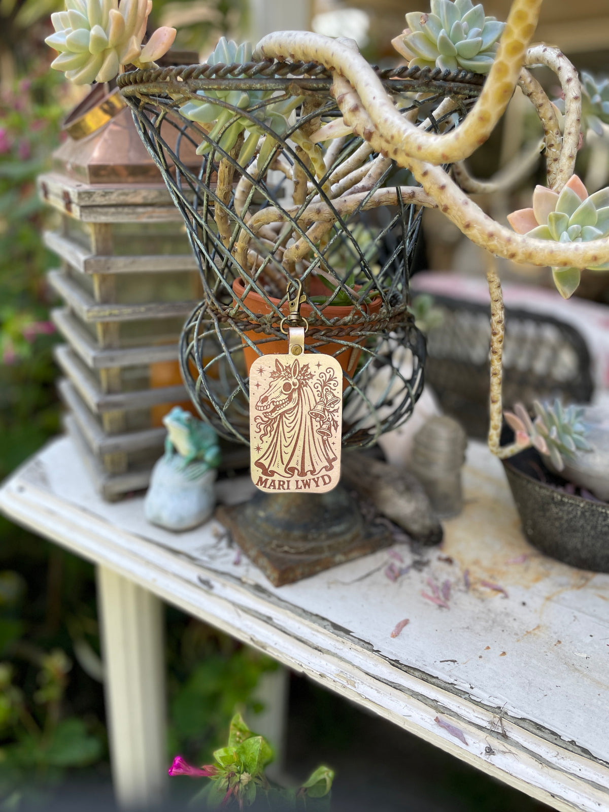Mari Lwyd Leather Keychain