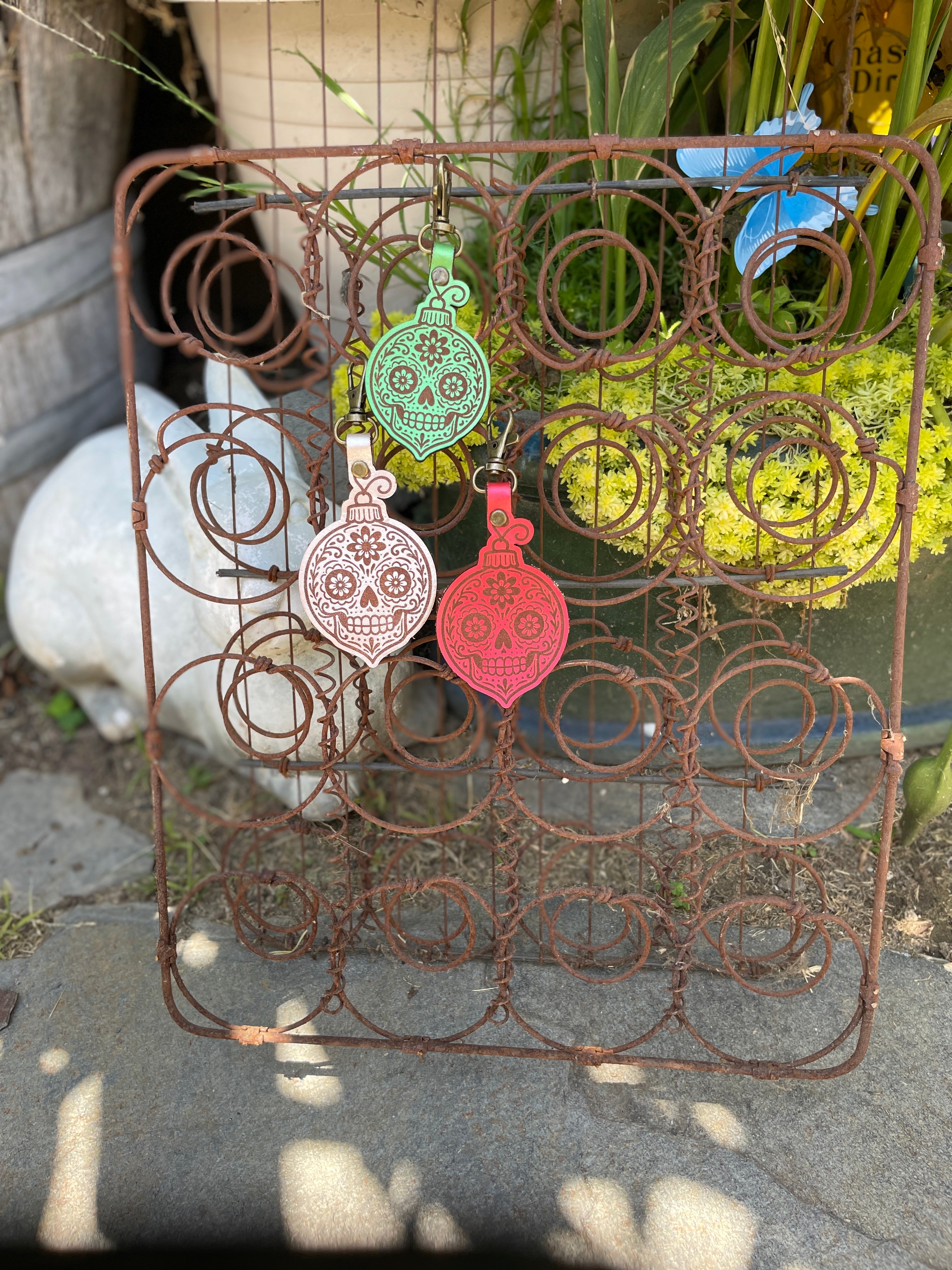 Sugar Skull Ornament Leather Keychain