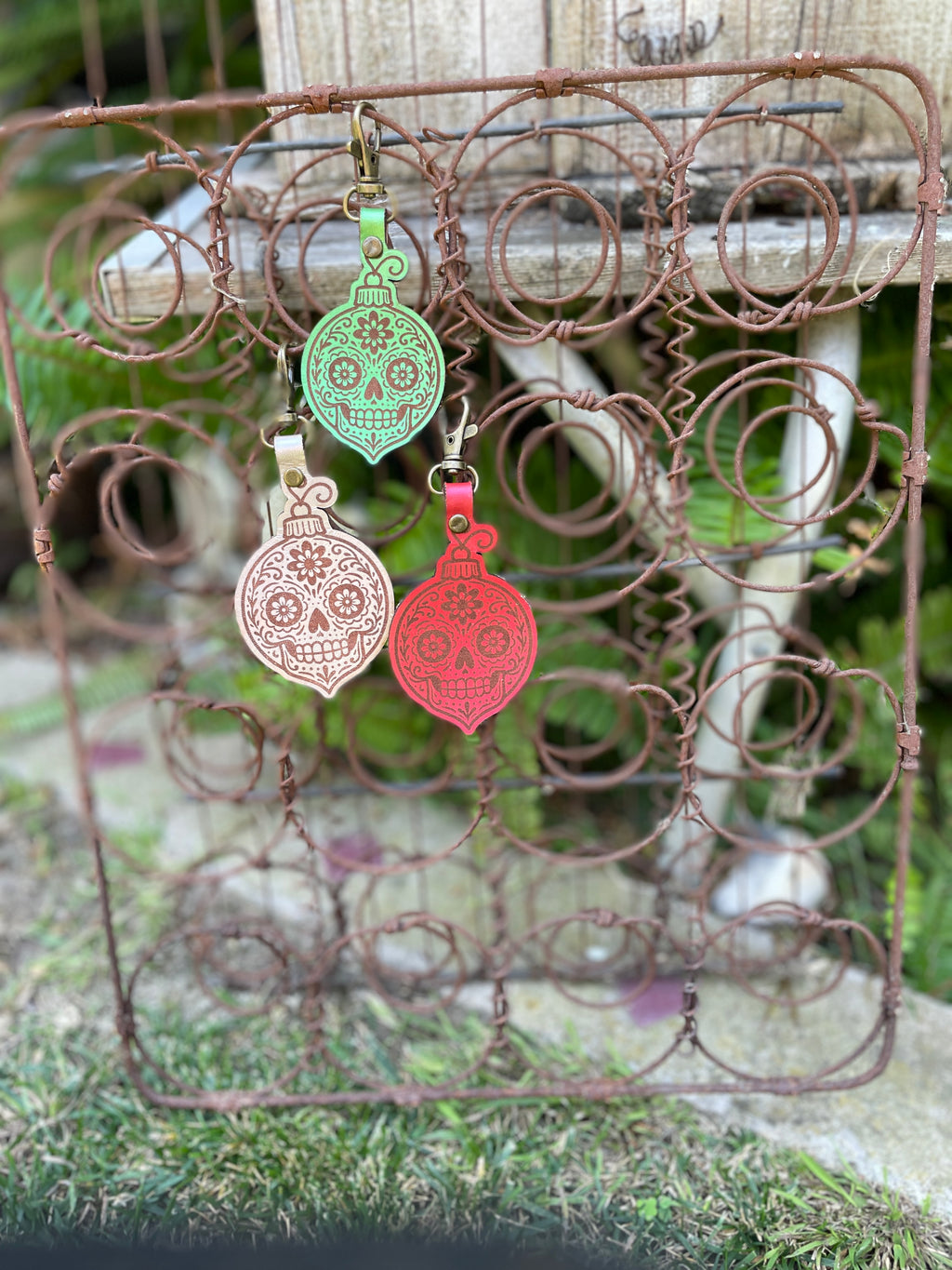 Sugar Skull Ornament Leather Keychain