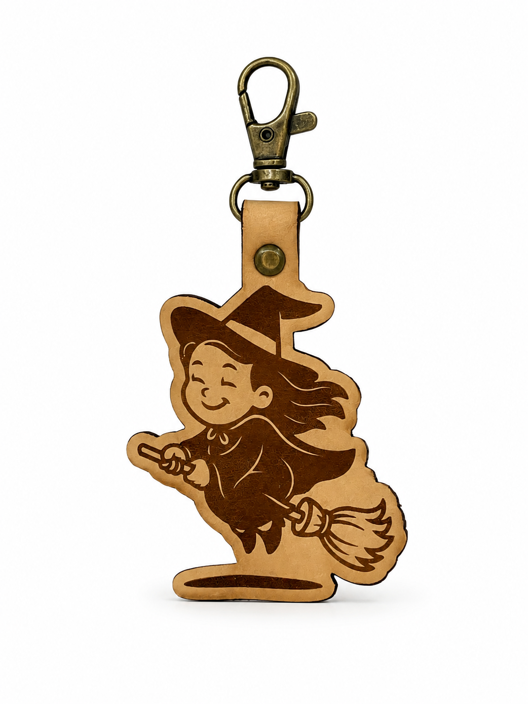 Flying Witch Leather Keychain