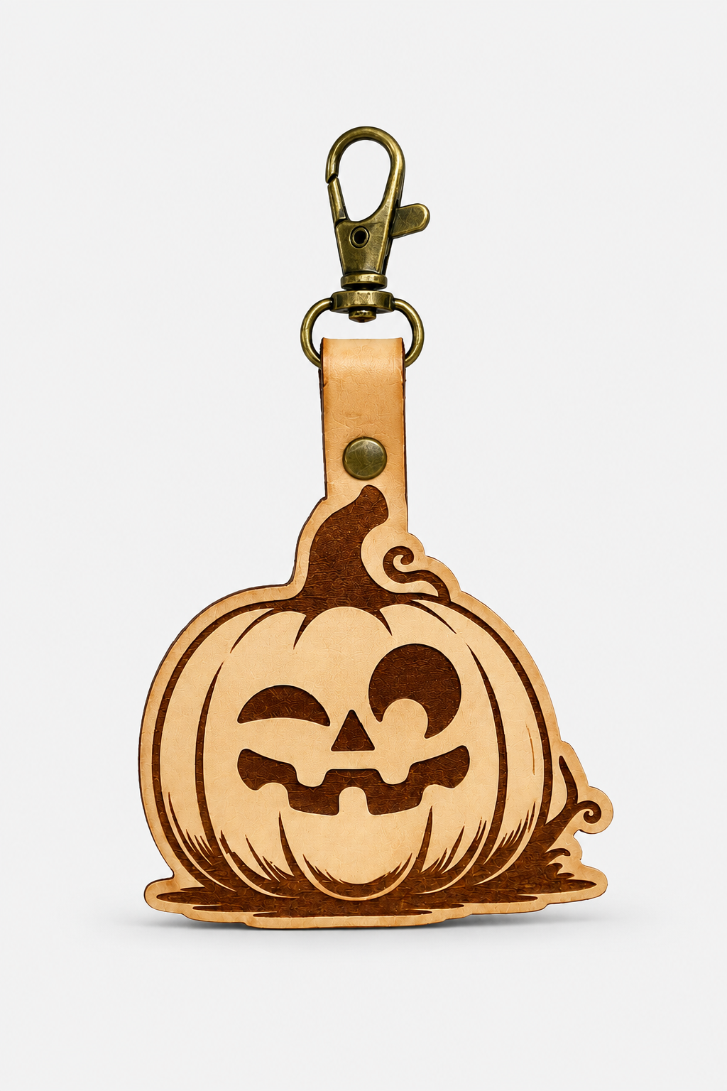 Jack-o'-Lantern Leather Keychain