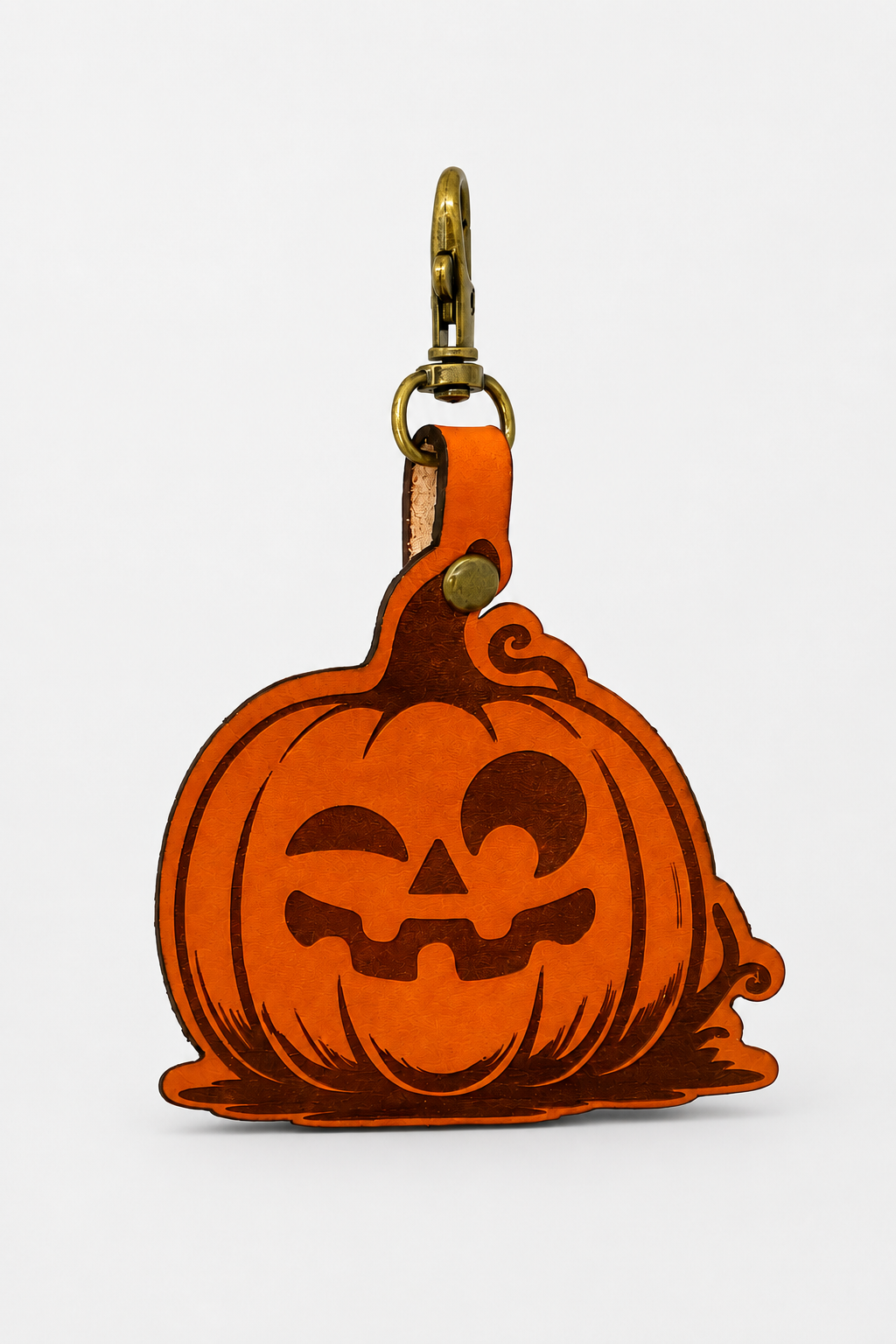 Jack-o'-Lantern Leather Keychain