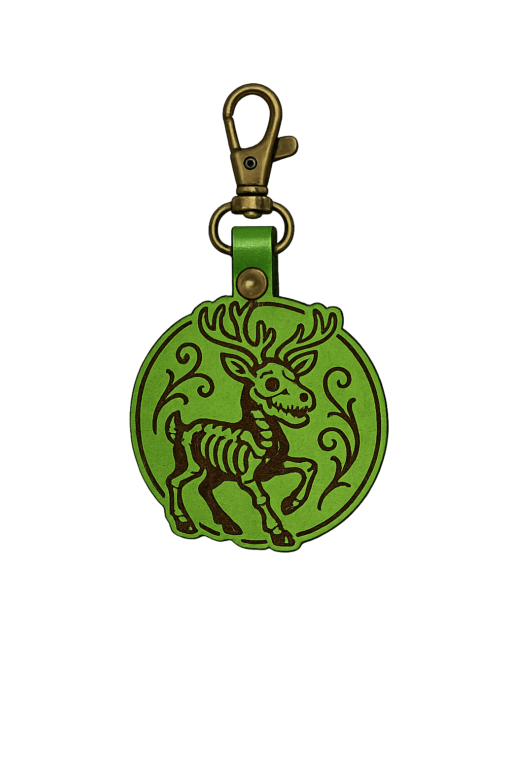 Skeletal Reindeer Leather Keychain