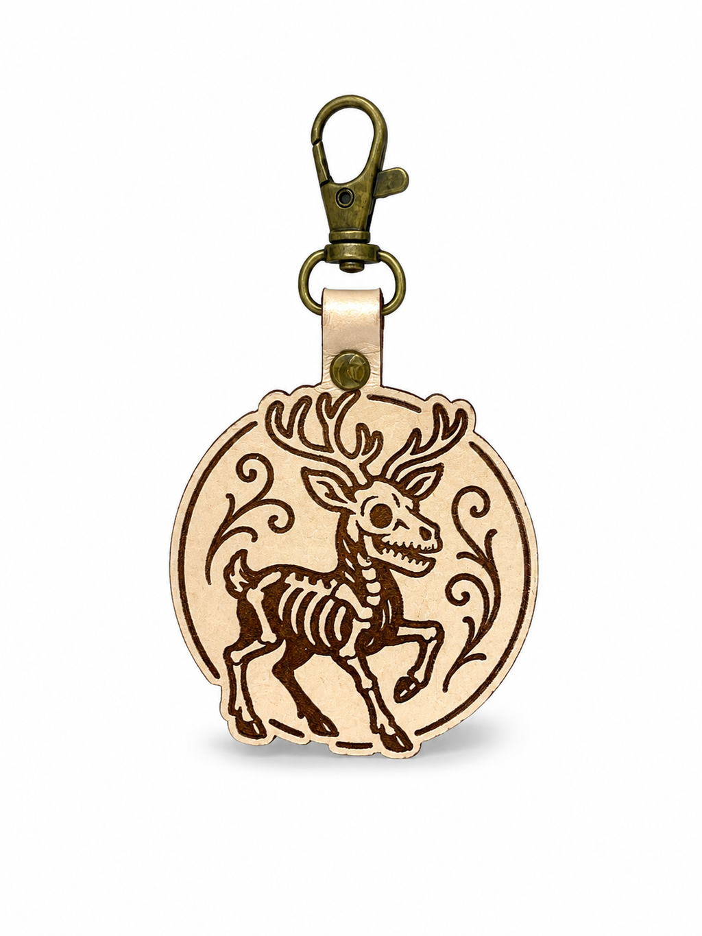 Skeletal Reindeer Leather Keychain