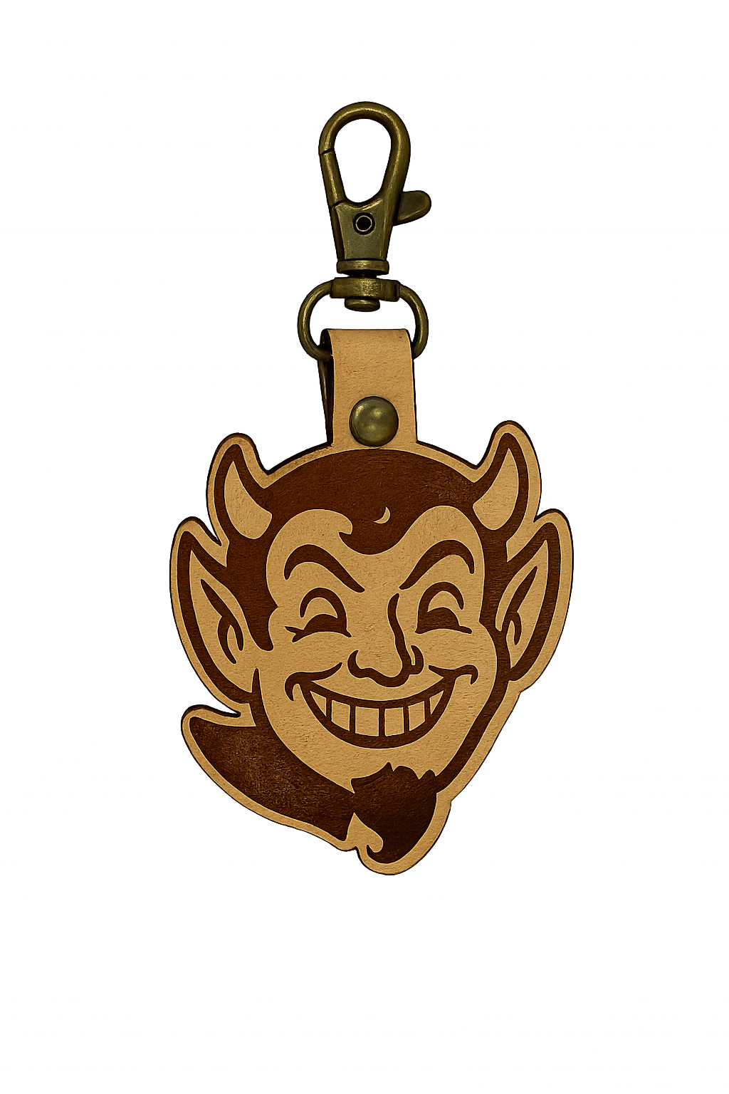 Smiling Devil Leather Keychain