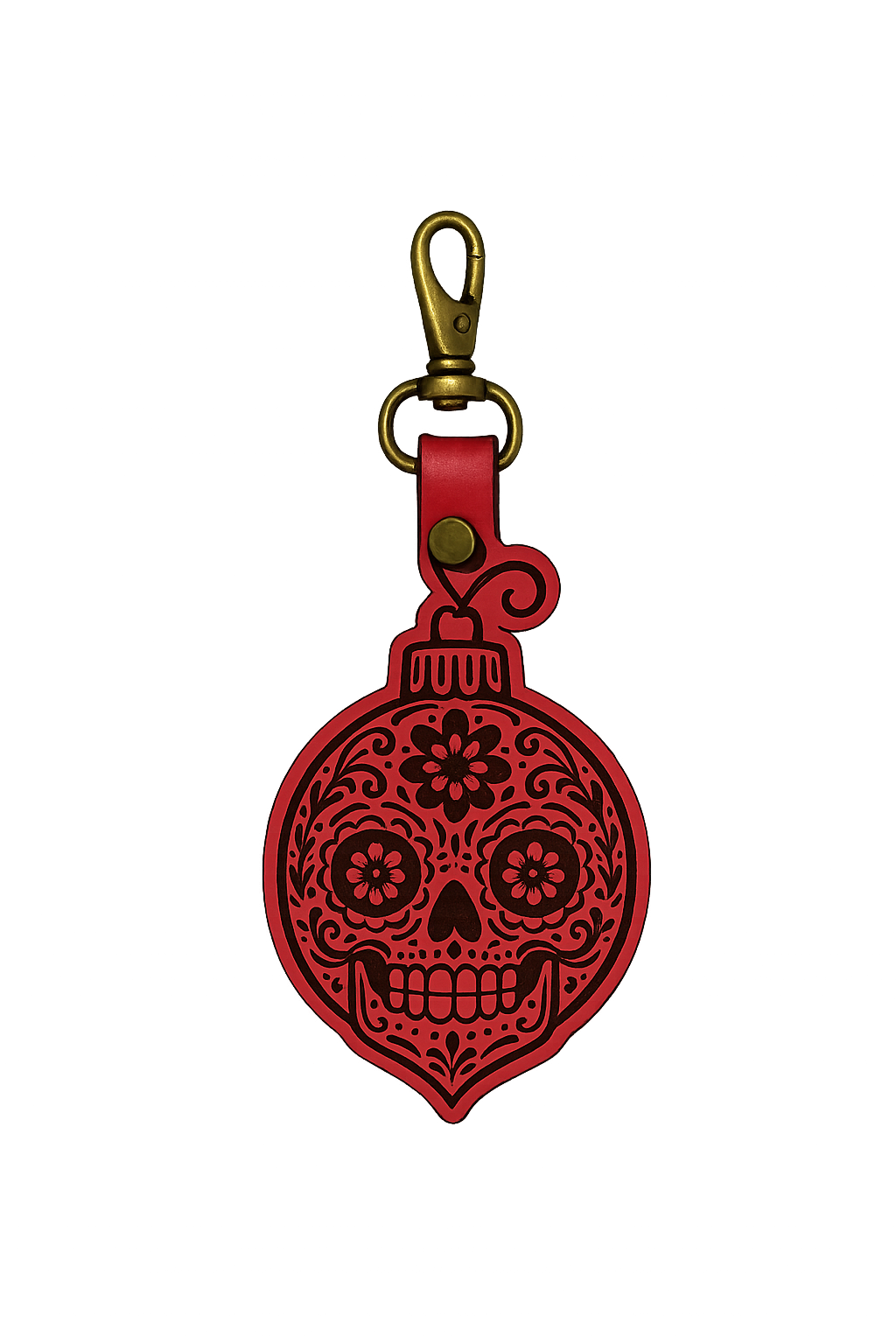 Sugar Skull Ornament Leather Keychain