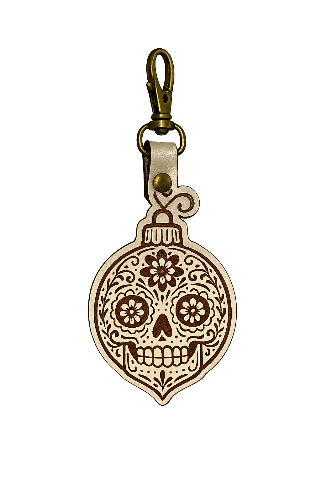 Sugar Skull Ornament Leather Keychain