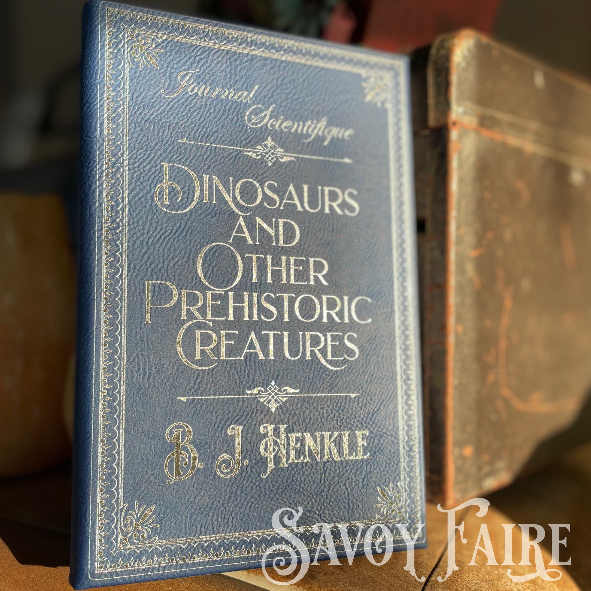 personalized leatherette journal in blue with custom laser etching