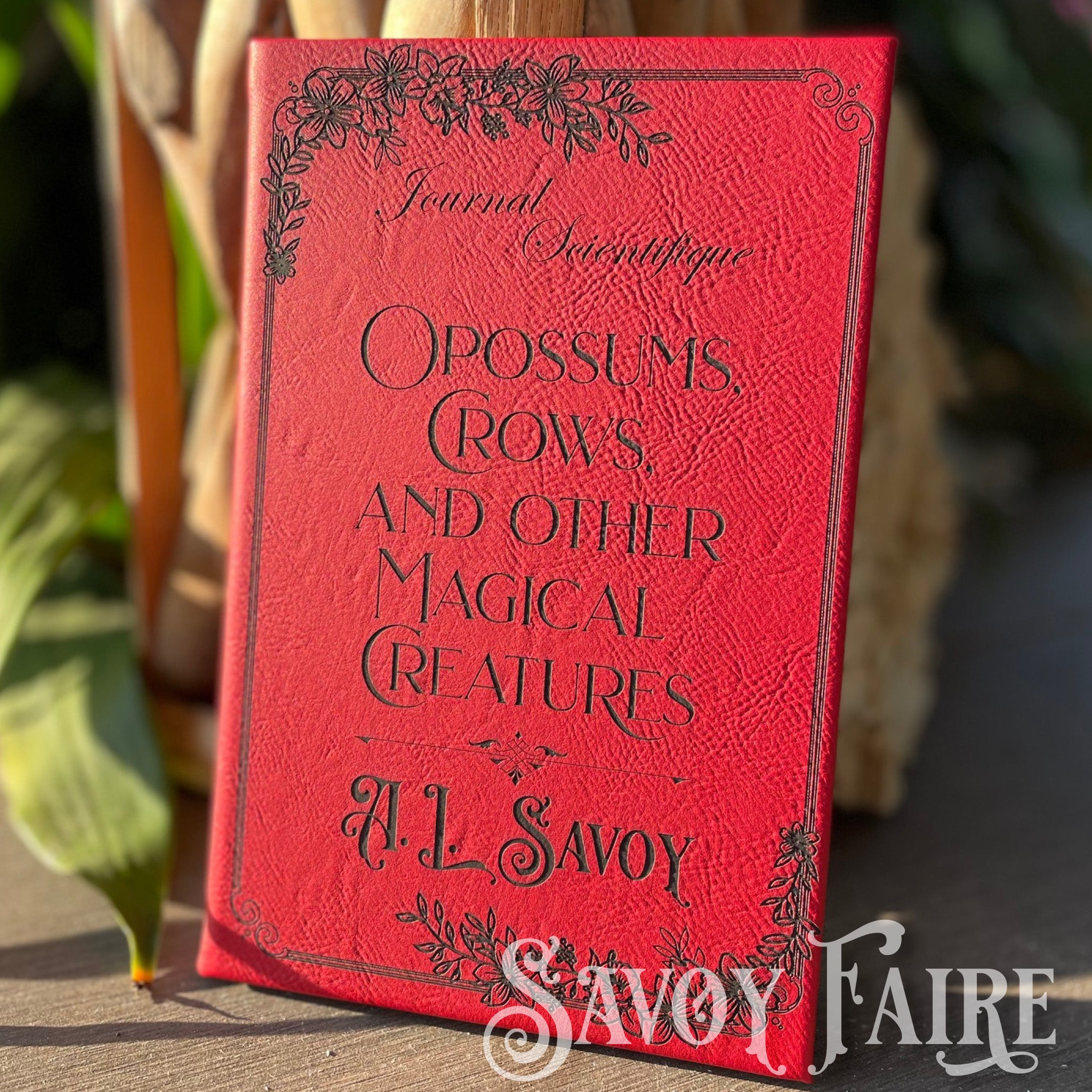personalized leatherette journal in red with custom laser etching
