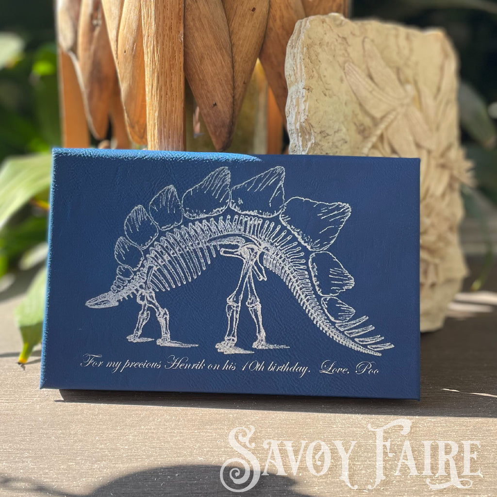 personalized leatherette journal in blue with custom laser etching
